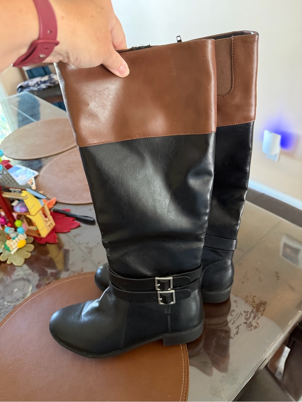 Arizona Two-Tone Black and Brown Knee-High Riding Boots size 9.5